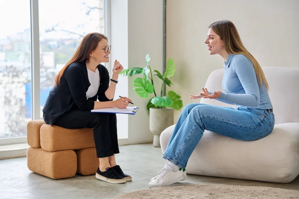 A person participates in therapy at a marijuana rehab center.